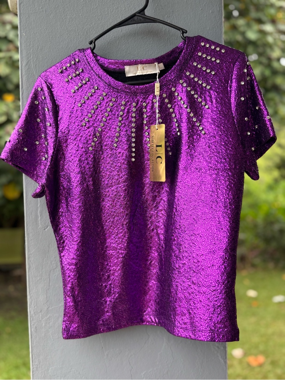 LJC Metallic Purple Studded Short Sleeve Tee